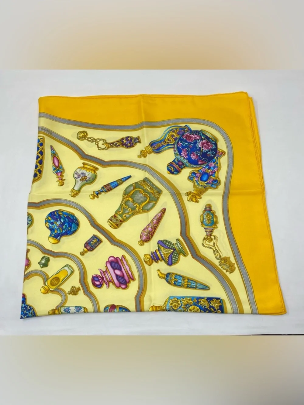 Hermes Vintage Silk Scarf Carre 90 Flacons Catherine Baschet Yellow - Picture 2 of 16